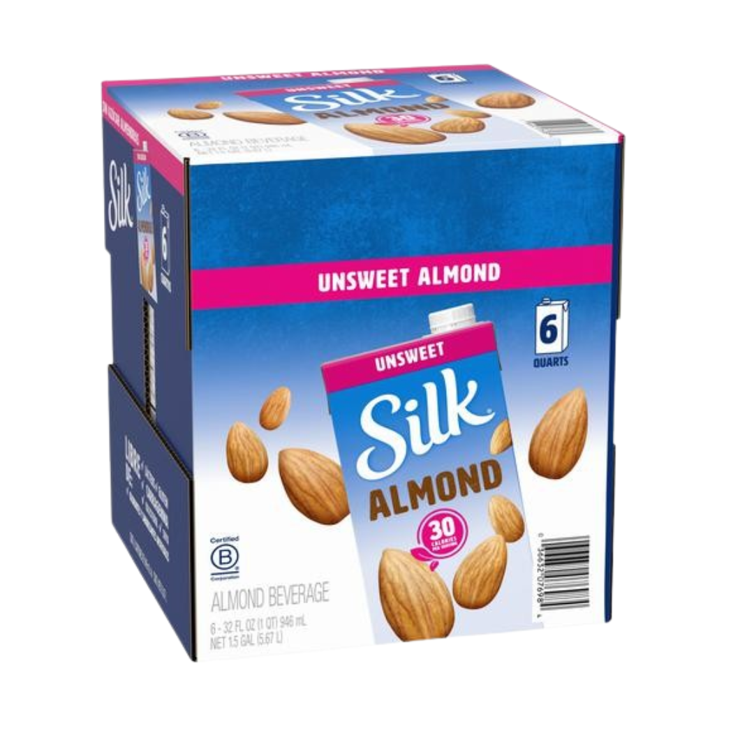 Bebida de Almendras Silk, sin azúcar sabor original 6 Unidades (946 ml. / 32 oz.)